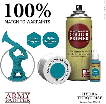 The Army Painter Color Primer Spray Paint - Acrylic Spray Undercoat for Miniature Painting - Spray Primer for Plastic Miniatures (Hydra Turquoise)