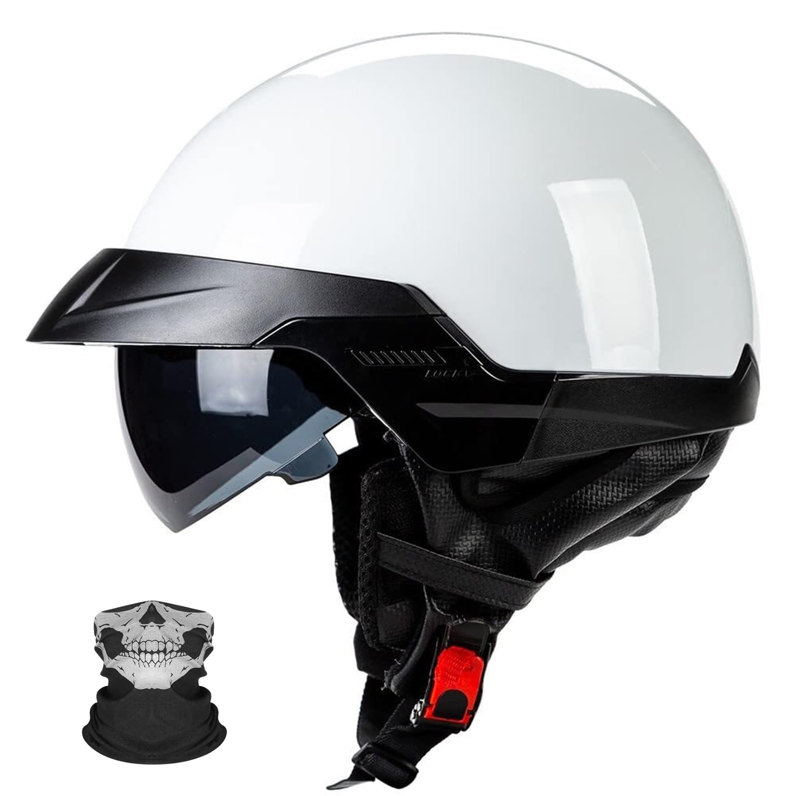 Kask Motocyklowy Typu Orzeszek Retro, Nowoczesny Urban Jet z Blendą Przeciwsłoneczną, ECE 22.06, Skorupa Anti-Mushroom z Maską Czaszką do Cruiser Skuter