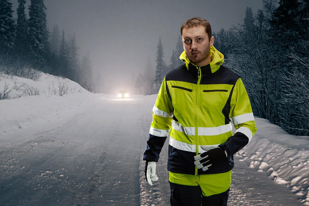 NEO TOOLS Softshell Warnjacke mit Reflektionsstreifen orange Neon gelb Arbeitsjacke Warnschutz Sicherheitshose