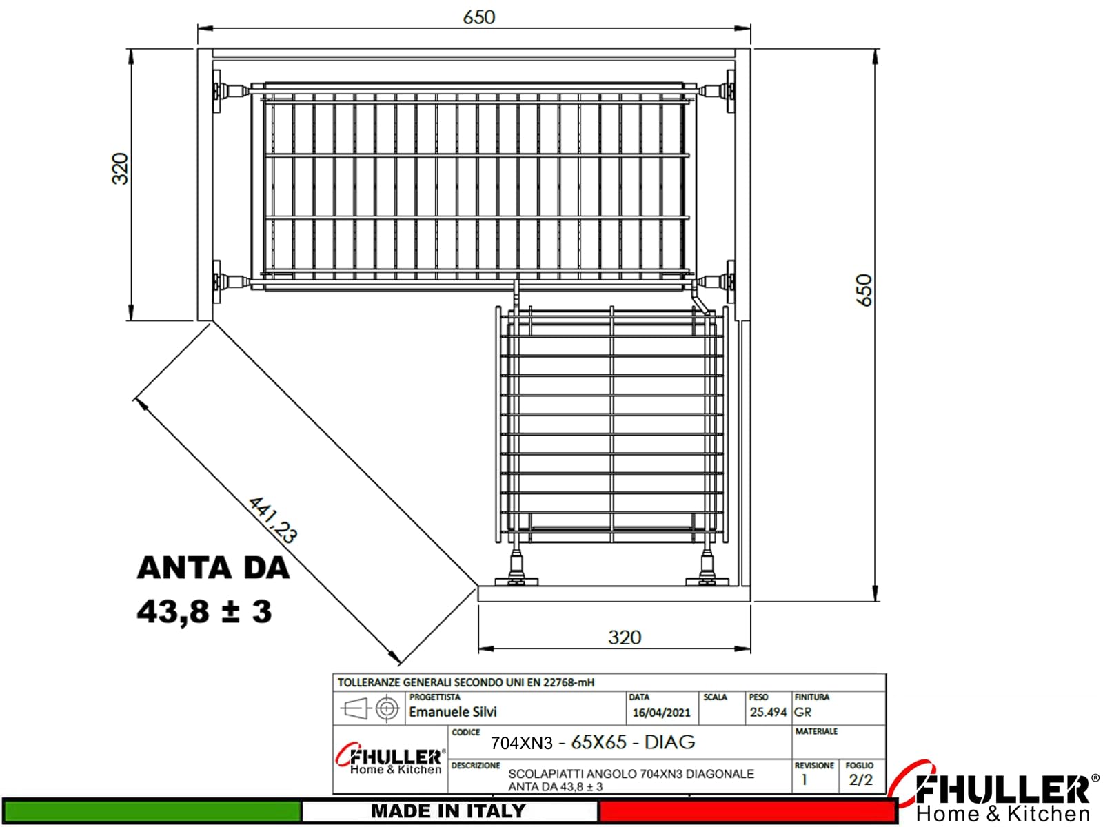 Kit Scolapiatti Angolare da Incasso 61x62 completo di Vaschette in Acciaio Inox