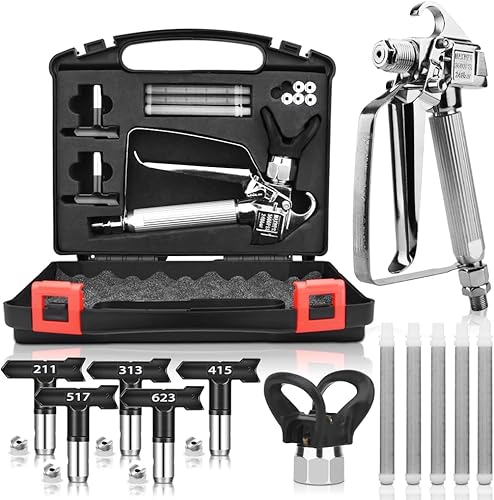 Kit de pistola pulverizadora de pintura sin aire con protector de punta y 5 puntas, pistola pulverizadora de pintura sin aire de 3600 PSI y 5 piezas