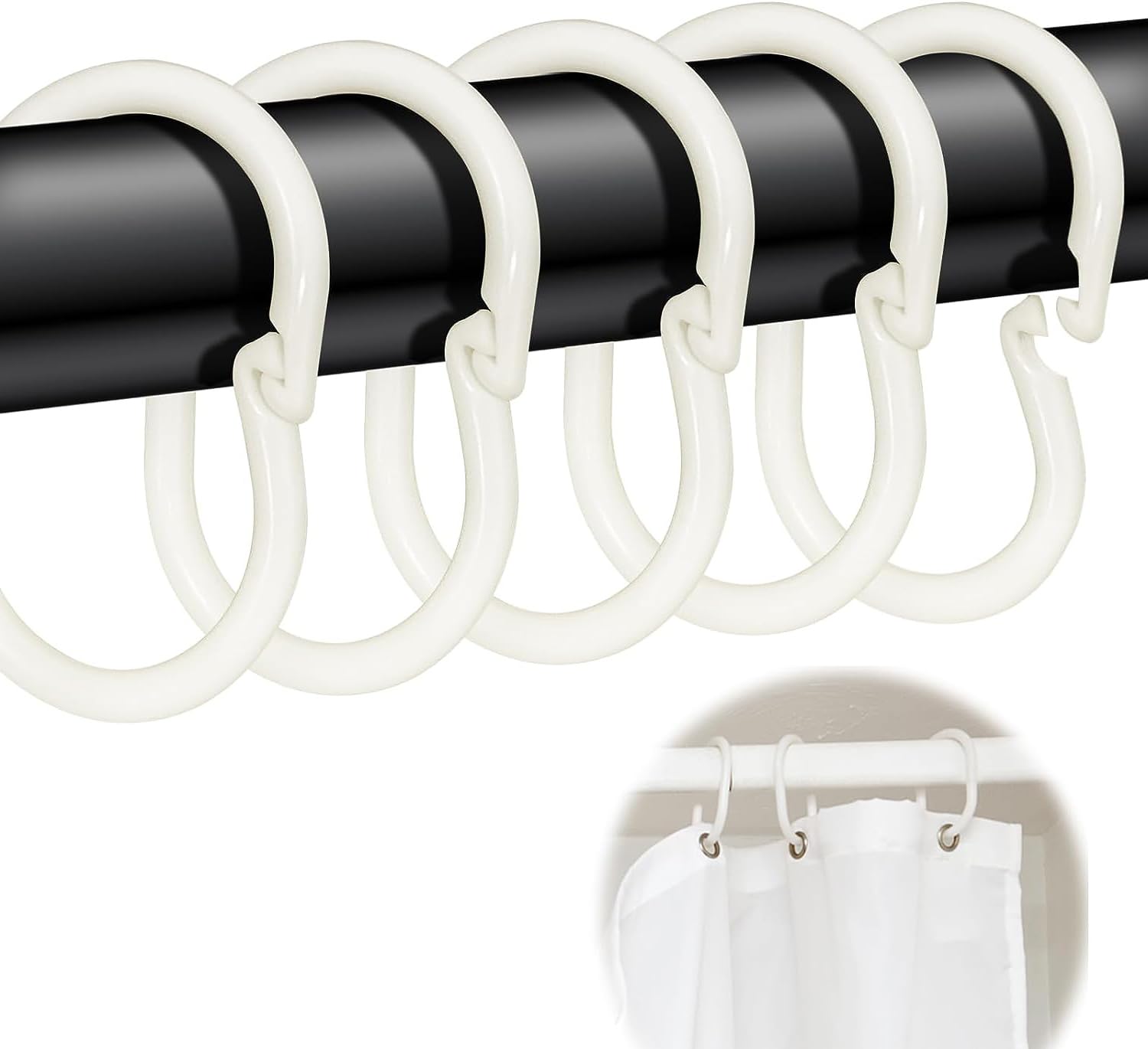 YKKJ 50 Pièces Anneaux De Rideau De Douche En Plastique Blanc - 5,2cm X 7,6cm Pour Tringle De Rideau