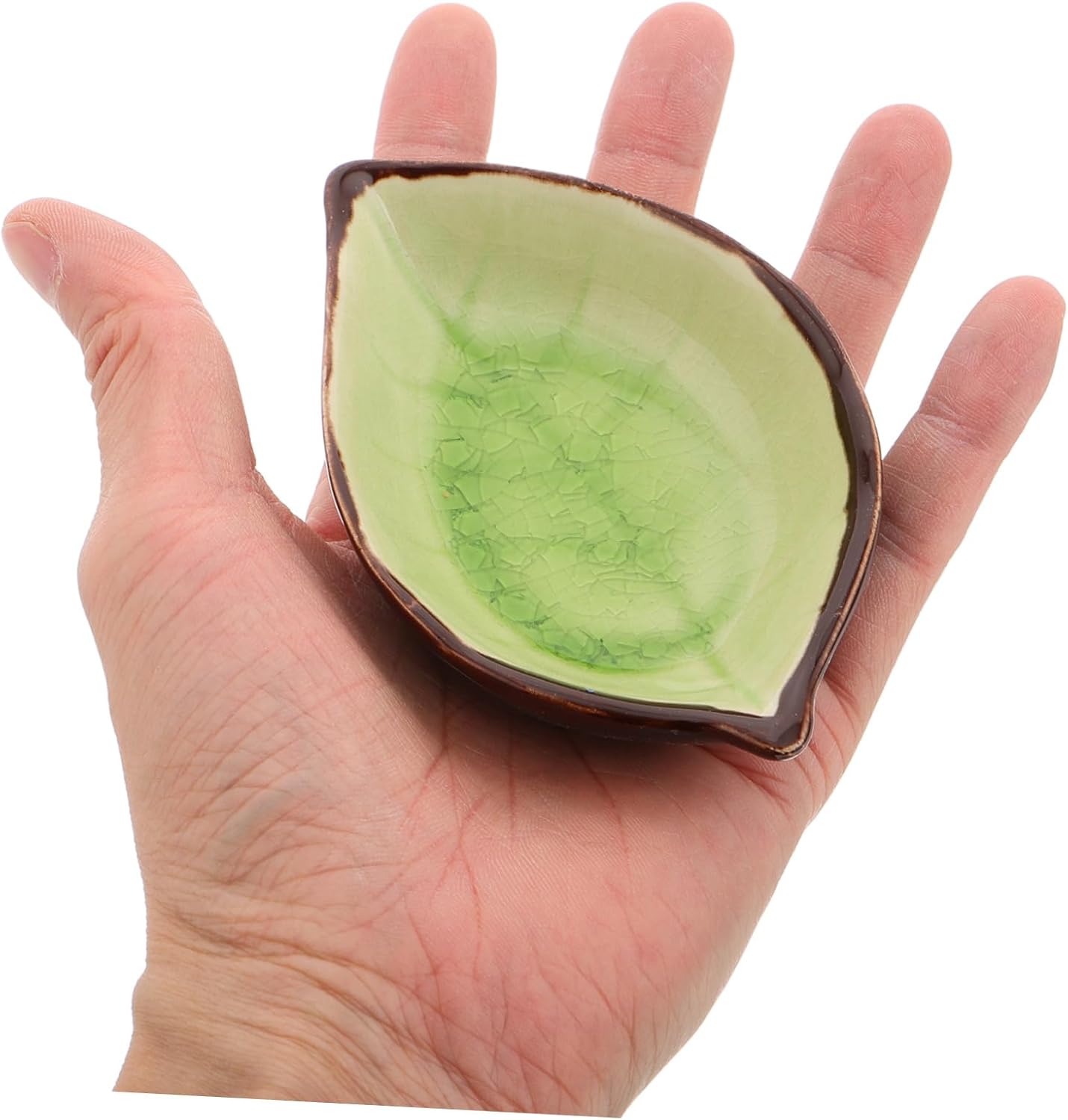 4pcs Leaf Shape Ceramic Appetizer Plates with Unique Crackle Glaze for Dipping Sauces Sushi Desserts and Snacks Multi-color for Home and Party Use