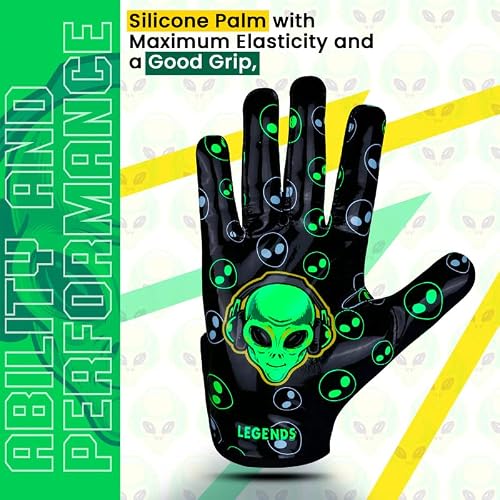 Deluxe Gears Alien Pro Grip Stickum Football Gloves Receiver Gloves- Skin Fit Tight Stylish Football Gloves For Kids 8-12 Expert Pick Tacky Football Gloves Men Sizes Adult And Youth Football Gloves #TOP1