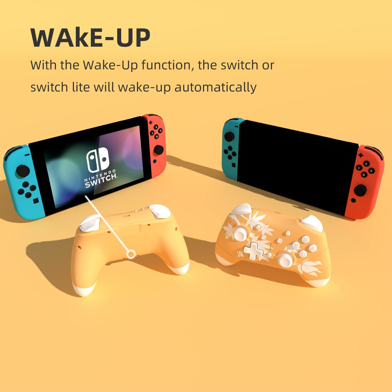 Mytrix Wireless Controller for Nintendo Switch/Switch 2/Lite/OLED, Cute Pro Controllers with Wake-Up, Headphone Jack, Auto-Fire Turbo, Motion, Vibration, Maple Leaf Orange - Image 6