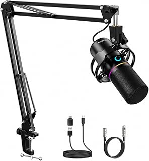 XLR/USB Gaming Mikrofon mit Arm, Dynamisches Mikrofon mit One-Touch-Stummschaltung, Verstärkungsregelung und Kopfhöreranschluss, RGB Podcast Mikrofon für Streaming, Aufnahmen und Gesang