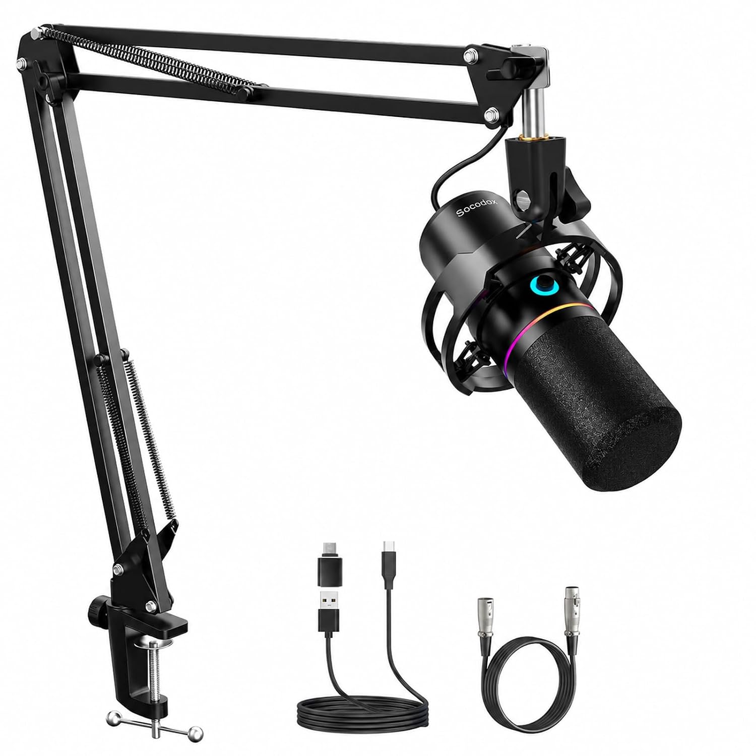 socodox XLR/USB Dynamic Microphone Kit, PC Microphone for Streaming, Podcasting, Gaming, RGB, Mute and Noise Cancelling Fu...