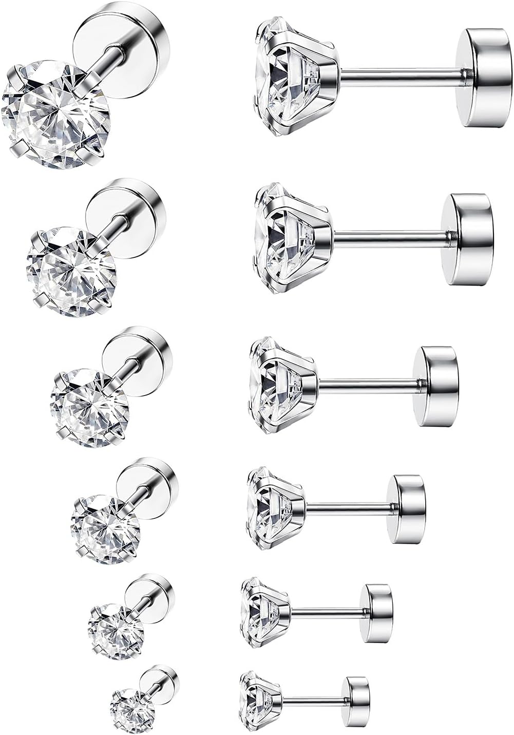 Ear Jewelry: ORAZIO 6Pairs Hypoallergenic Stainless Steel Studs for Sensitive Ears