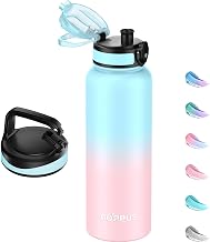 GOPPUS 44oz Stainless Steel Water Bottle (Strawless) with Screw Lid and Strap - Large Leakproof Vacuum Insulated Flask with Flip Lid - BPA Free