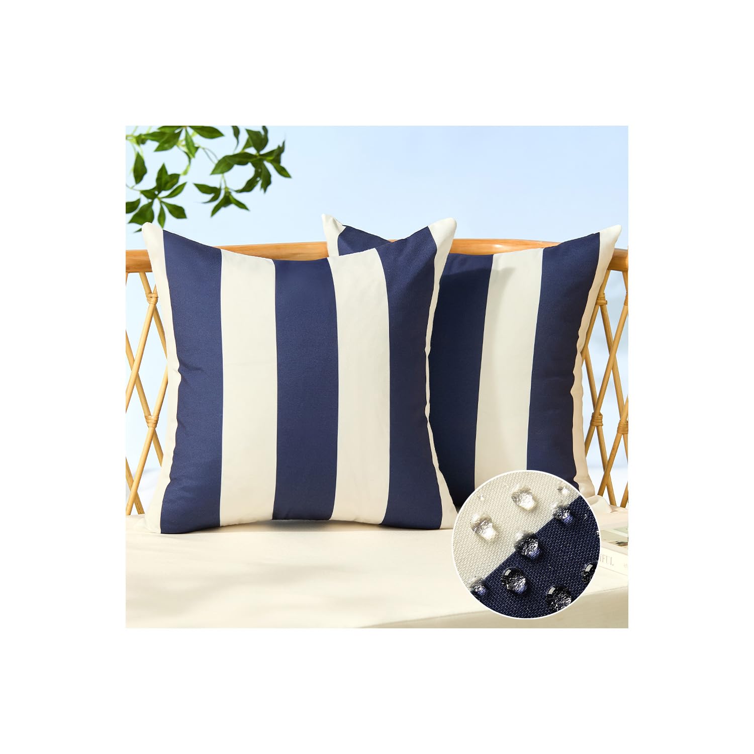 Allorry Outdoor Pillow Covers 22x22 Navy Blue Striped Outdoor Decor 007D22
