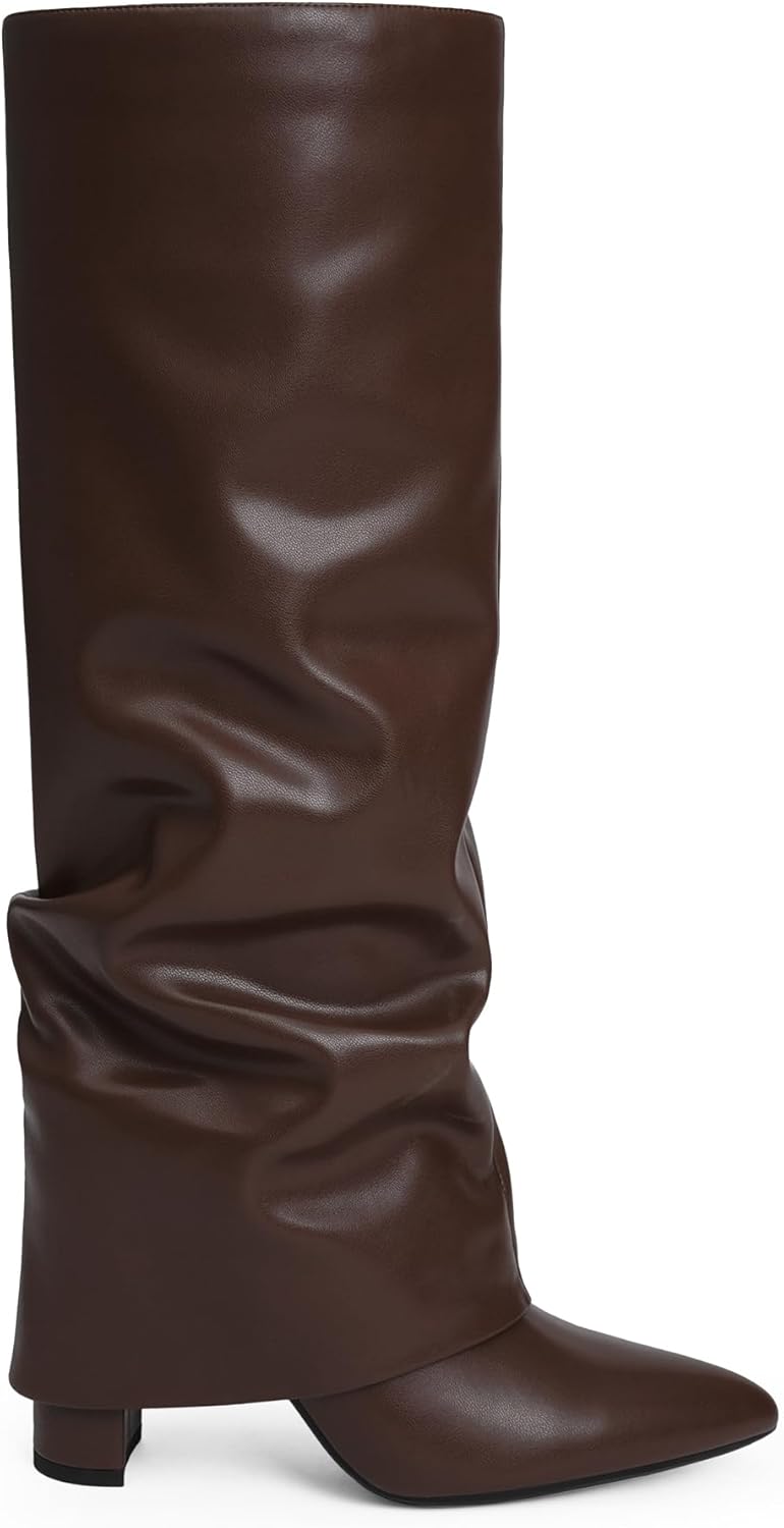 Modatope Knee High Boots Women Fold Over Knee High Boots Chunky High Heels Long Boots Zipper Pointed Toe Dress Tall Boots for Women - Image 4