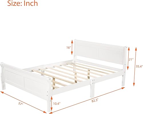 Miniatura 8 de AOCOROE Base de cama matrimonial para niños, niñas, adolescentes, cama de plataforma de marco de madera maciza de tamaño matrimonial con cabecera de