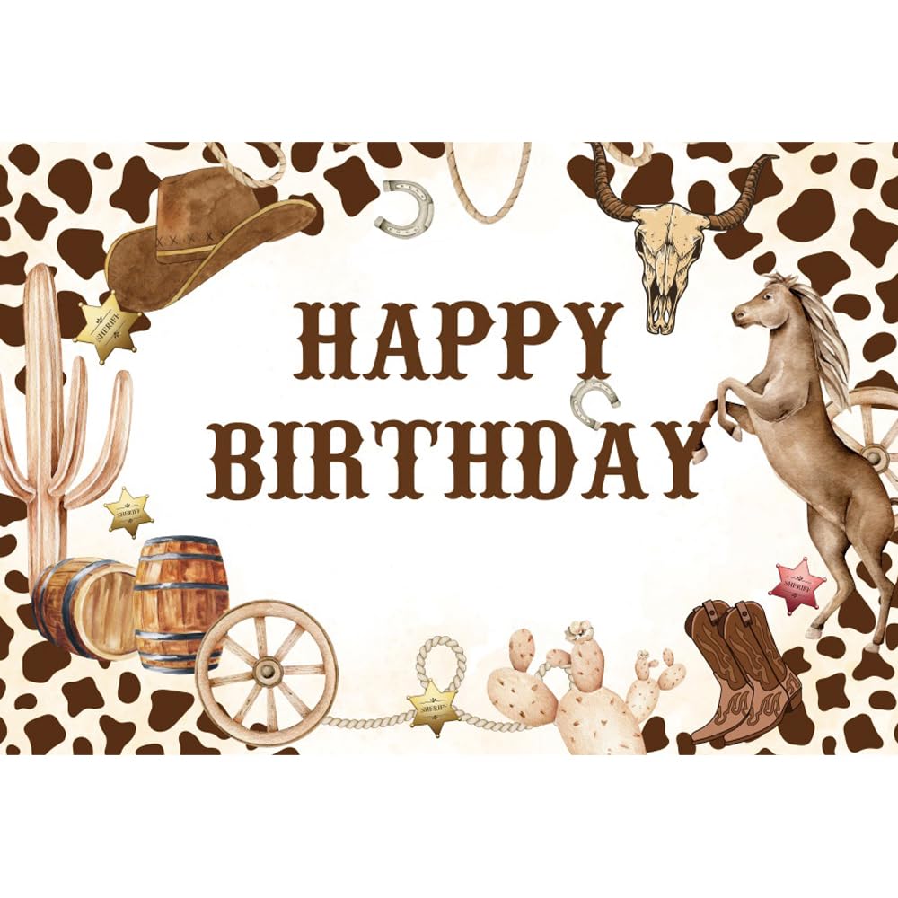 Laeacco 7x5ft Western Cowboy Wild West Rodeo Yeehaw Boot Horse Happy Birthday Photography Background Baby Shower Boys Birthday Party Cake Table