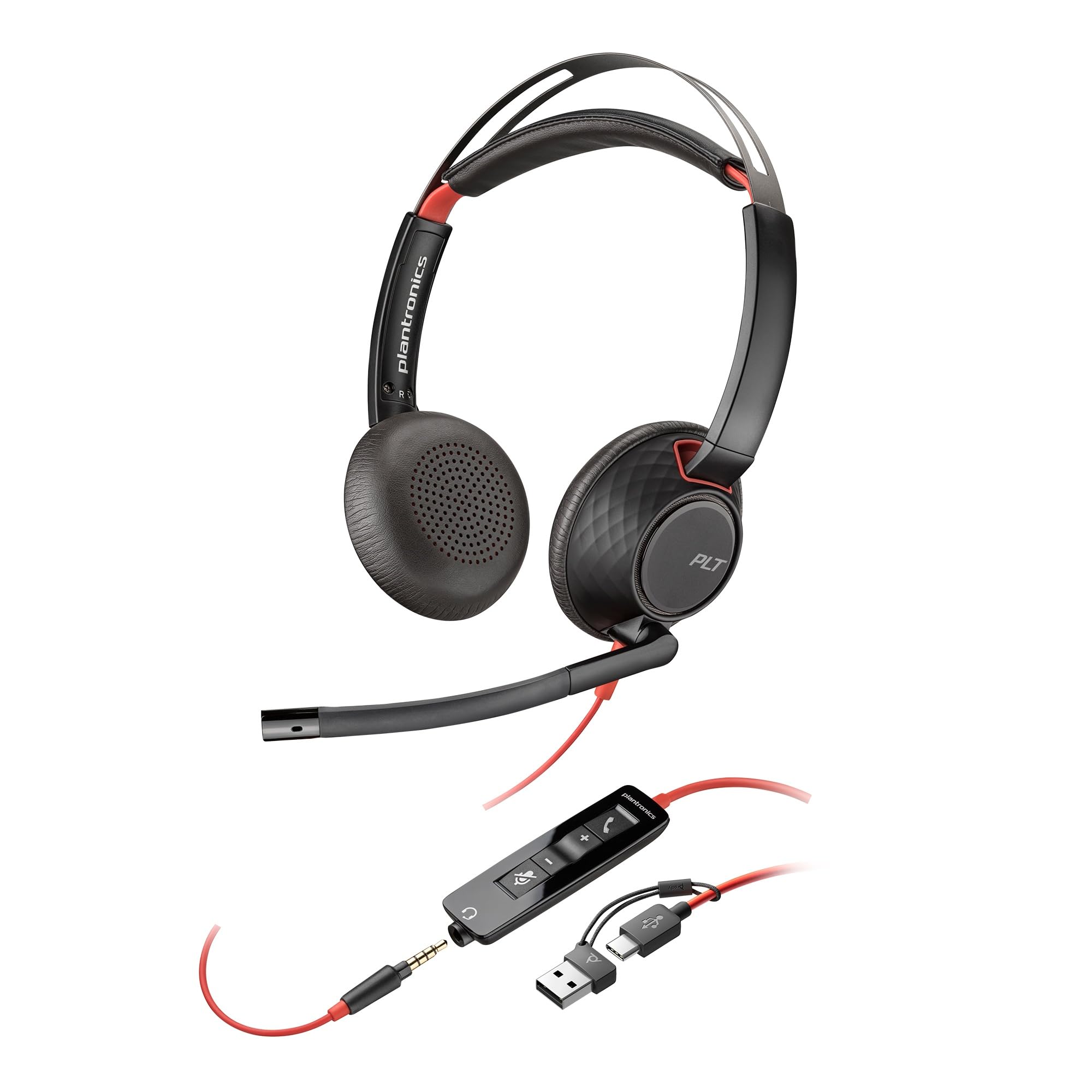 Auricular Poly Blackwire 5220 con cable - Micrófono de brazo flexible con cancelación de ruido - Diseño ergonómico - Conexión a PC/Mac o teléfono móvil mediante USB-C, USB-A o conector de 3,5 mm