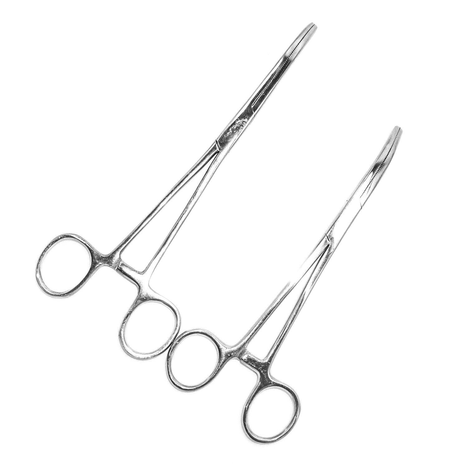 New 2pc Set 16" + 18" Curved Hemostat Forceps Locking Clamps Stainless Steel