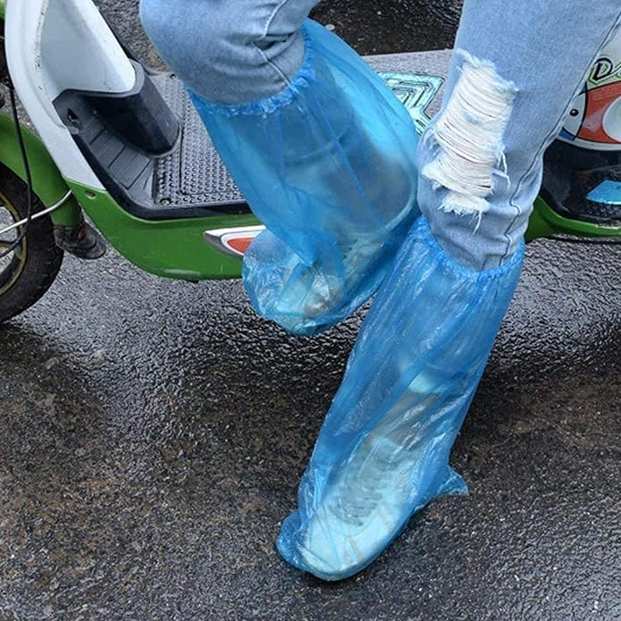 IwIeIaIrI Disposable Shoe Covers 60 Pack (30 Pairs) Blue Rain Shoes and Boots Cover Plastic Long Shoe Cover Clear Waterproof Anti-Slip Overshoe for Women Men Water Boots Cover Rainy Day Use Cover image 4