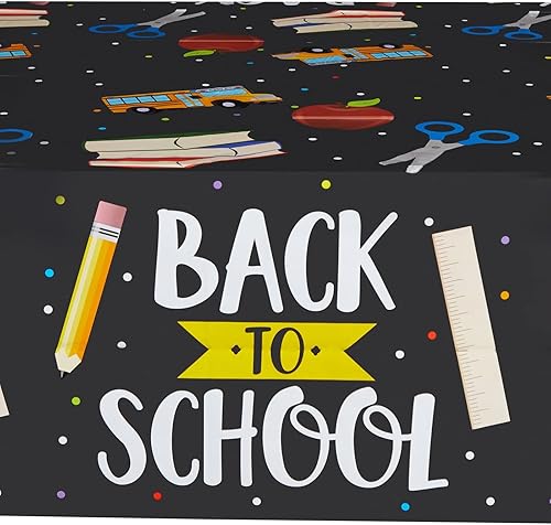 Miniatura 5 de Blue Panda Manteles de plástico desechables con temática escolar, 54 x 108 pulgadas, multicolor, paquete de 3, duraderos, decoración de fiestas y