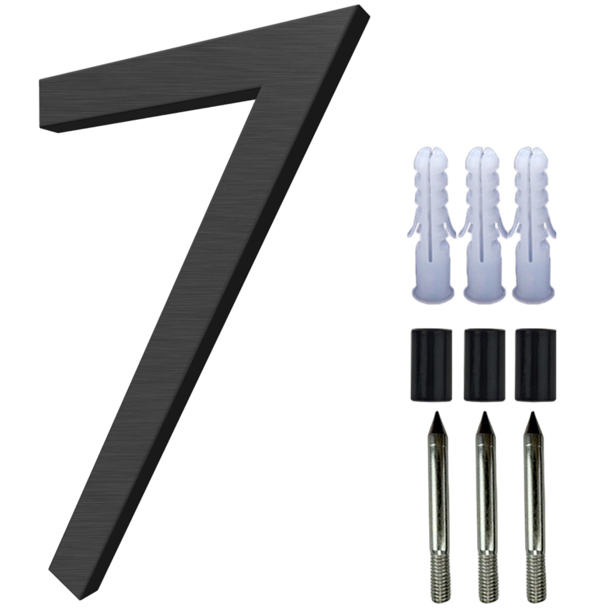 Floating House Number for Outside, 5 Inch Aluminum Modern Outdoor House Address Sign for Yard Street & Mailbox, Address Numbers and Letters, Black, 7