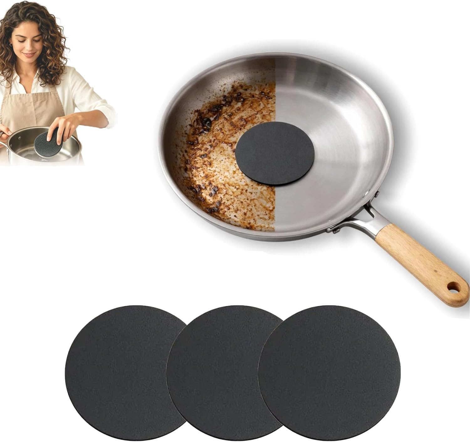Steelis Sponge for Stainless Steel Pans,Steel Sponge for Stainless Steel Cookware for Heavy Duty Burnt-On Stain Removal, Leaves No Scratches Mirror Shine Restorer (3 PCS)