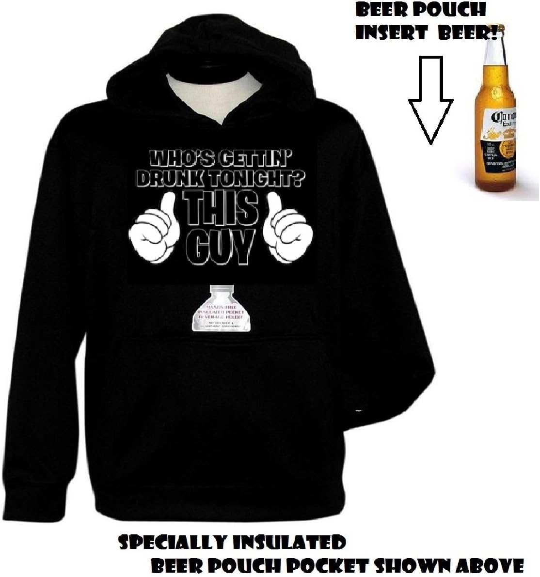 Lucky Ride Beer Hoodie Sweatshirt with Beer Pouch Who's