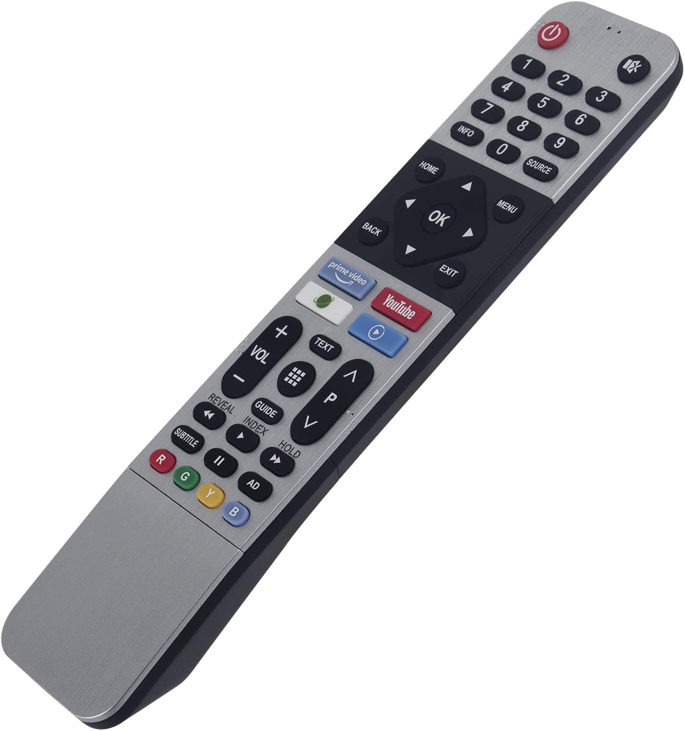 ڪنڊ وارو اڳيون view of the WINFLIKE remote control, showing all buttons including power, number pad, navigation, volume, channel, and app buttons.