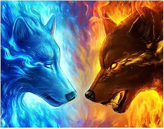 DIY 11CT 3 Strands Cross Stitch Stamped Full Range of Embroidery Starter Kits for Beginners, Pre-Printed Animal Pattern Fabric Cross Stitch Kits for Home Decor, 15.75×11.81Inch(Wolf Pattern)