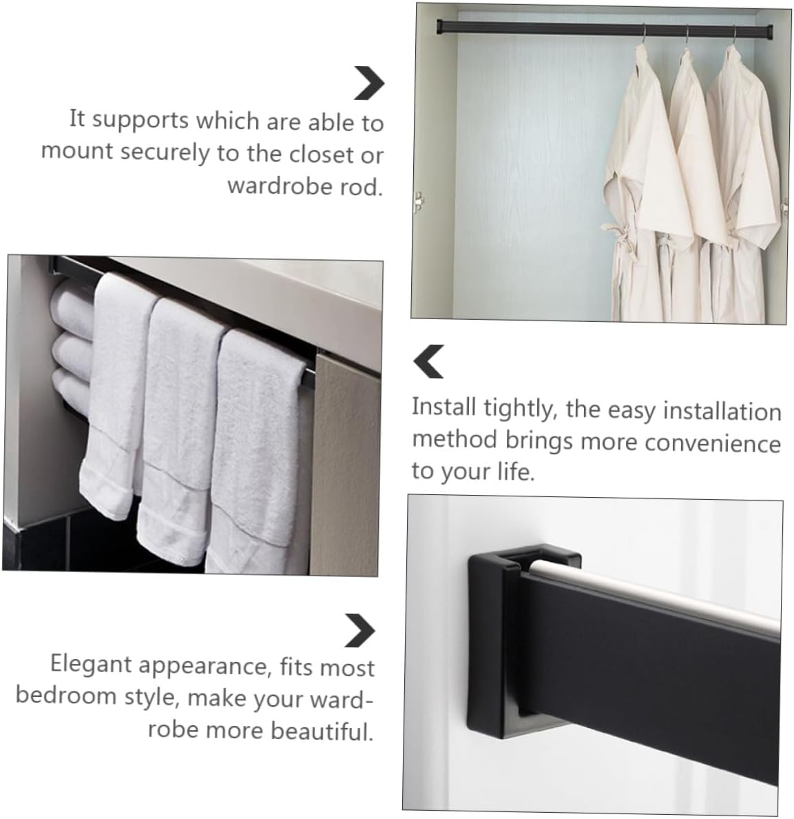 10pcs Black Aluminum Alloy Closet Pole Brackets Rust-Resistant Thick Wardrobe Rod Holders Easy Install for Bedroom Laundry Clothes Storage