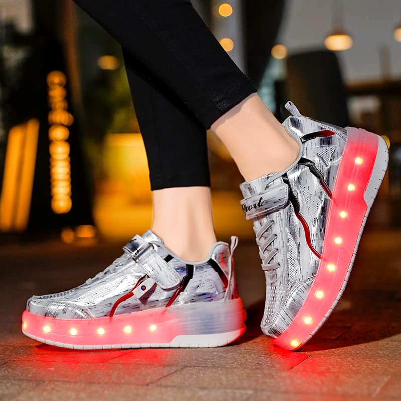 AIkuass Kids Roller Shoes Shiny Led Light Up Sneakers USB Rechargeable Shoes with Wheels Roller Skates for Girls Boys Christmas Thanksgiving Birthday Best Gifts2