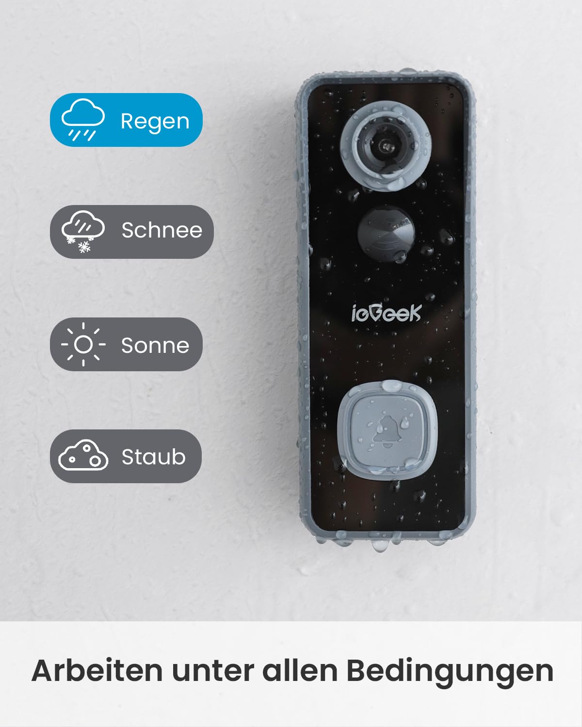 ieGeek 5MP WLAN Video Türklingel mit Kamera, 2,5K Klingel Haustür Ohne ABO | Alexa-kompatibel, 166° Weitwinkel, Nachtsicht, AI Bewegungserkennung, 2-Wege-Audio, SD- & Cloud-Speicher, 2,4GHz WIFI