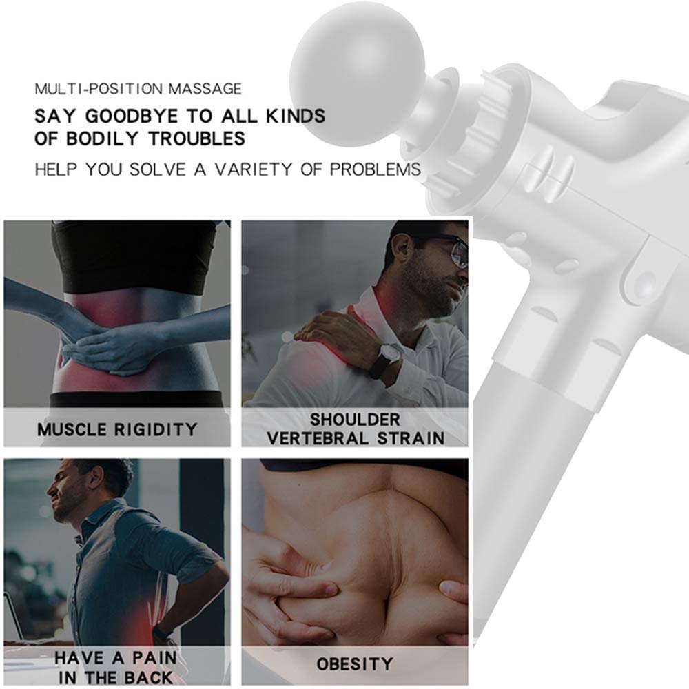 Pistola de Masaje Muscular, Pistola Masajeadora Muscular de Tejido Profundo con Ajuste de 20 Velocidades 6 Cabezal de Masaje, Ultra Silenciosos Massage Gun de Mano con Pantalla LCD