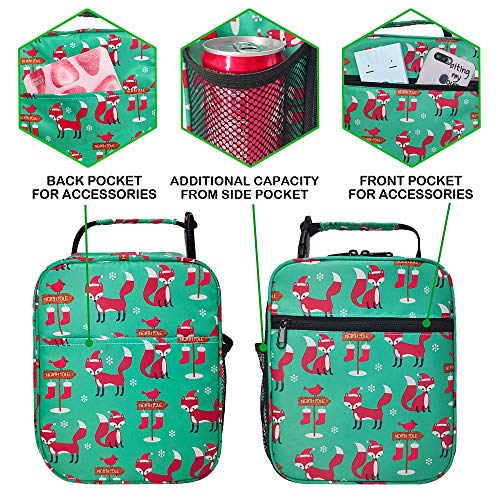 Reusable Insulated Cooler Lunch Bag Leakproof Office Work Picnic Meal Lunch Box With Multi-Pockets For Men Women (Green Xmas Fox, Small) #TOP4
