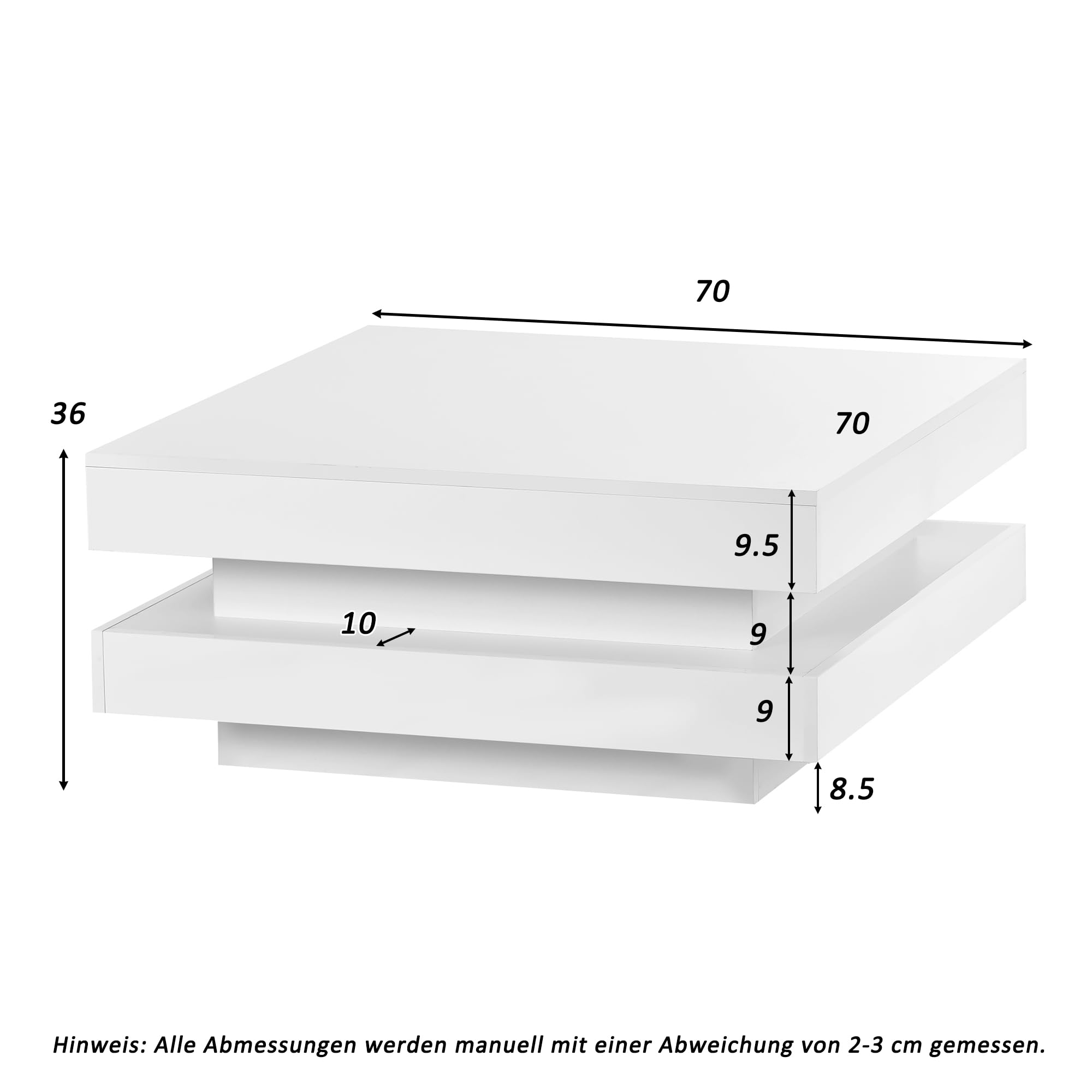 Merax Couchtisch Wohnzimmertisch Weiß Hochglanz, quadratischer Sofatisch mit LED Beleuchtung, Moderner Kaffeetisch Coffee Table für Wohnzimmer Büro Empfang, Bluetooth-Steuerung, 70x70x36cm