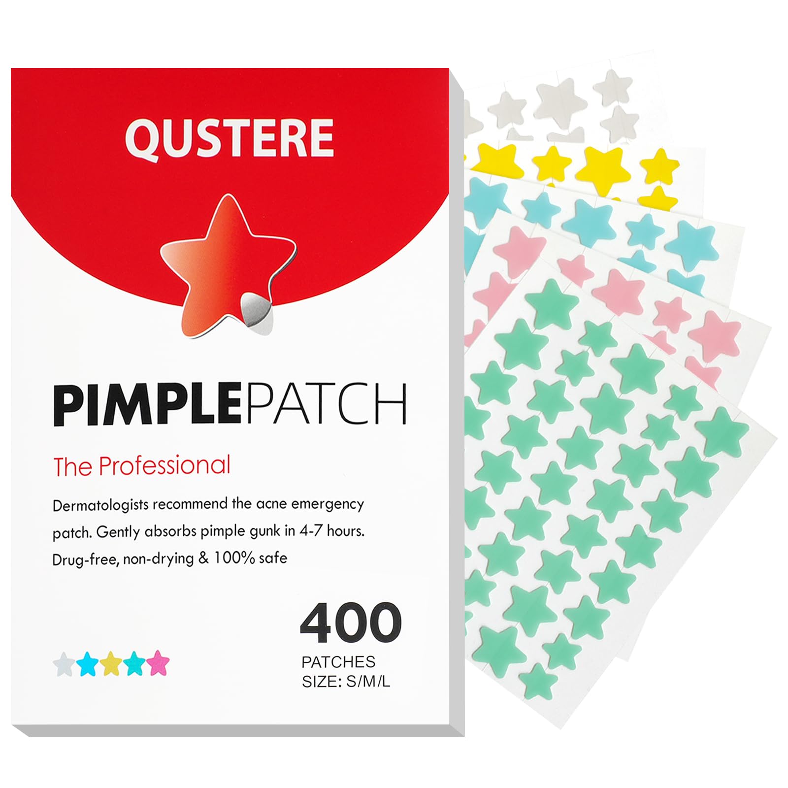 Pimple Patches for Face, Hydrocolloid Acne Patches, Cute Star Zit Covers, Colorful Spot Stickers with Tea Tree, Salicylic Acid & Cica Oil| 3 Sizes (10mm, 12mm & 14mm) |400 Count 400 Count (Pack of 1)
