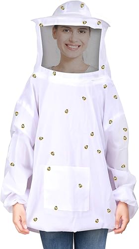 Miniatura 7 de SATINIOR Chaqueta de abeja para cosplay, traje de apicultura ventilada y 100 piezas de abeja pequeña de madera para mujeres y hombres, suministros