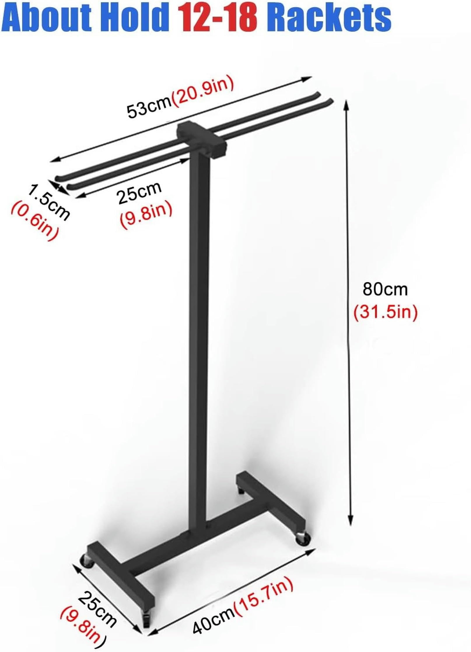 Soporte portátil para raquetas de bádminton con ruedas, estante colgante comercial para exhibición de raquetas de Tenis, con capacidad para Entre 12 y 18 raquetas, para tiendas minoristas