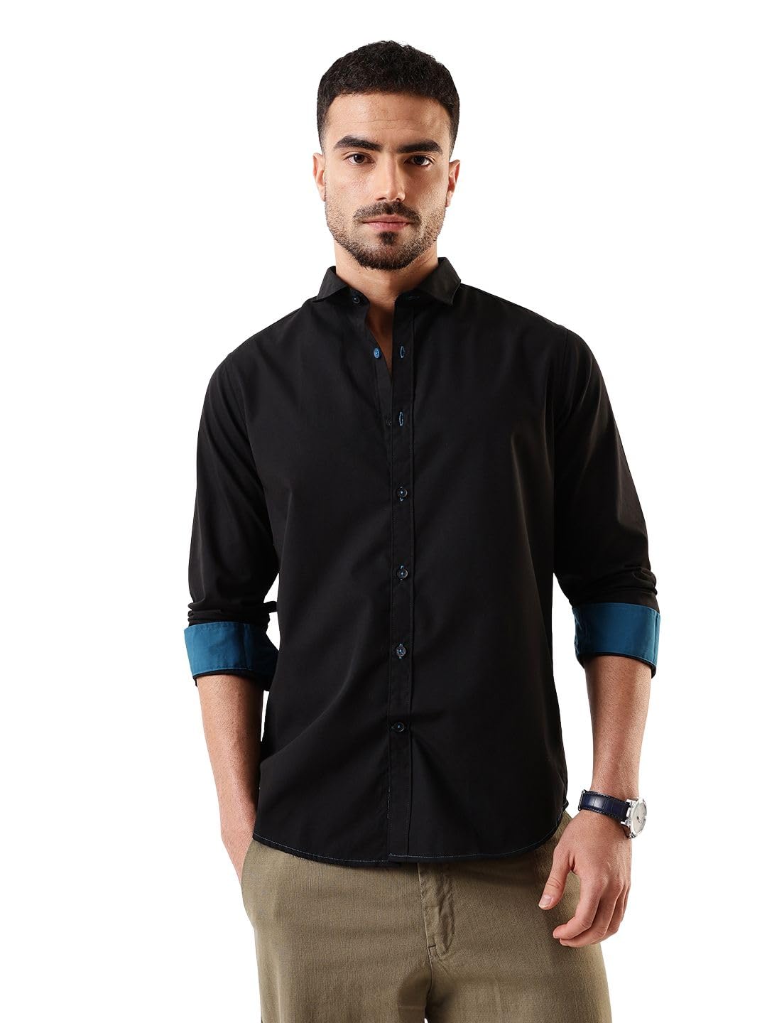 dennis lingo Men Solid Spread Collar Full Sleeves Regular Fit Cotton Casual Shirt-picture-33