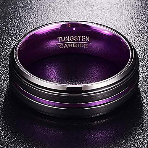 Nuncad Mens 8Mm Black Brushed Finish Tungsten Carbide Ring Thin Beveled Stepped Edge Wedding Band Size 12 #TOP3