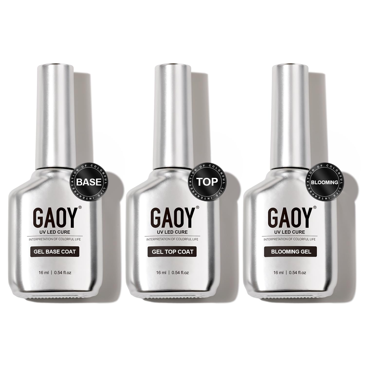 GAOY Gel Top Coat, Blooming Gel and Base Coat Set, 3 Pcs 16ml Clear Glossy No Wipe Combination for UV Light Cure