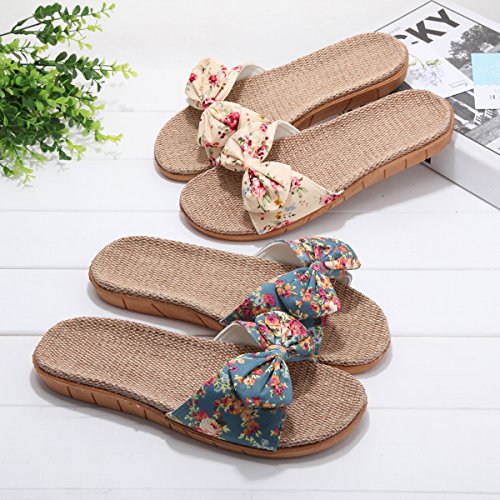xsby Womens Cozy Indoor Cotton Flax Home Slippers Non-Slip Casual Sandals4