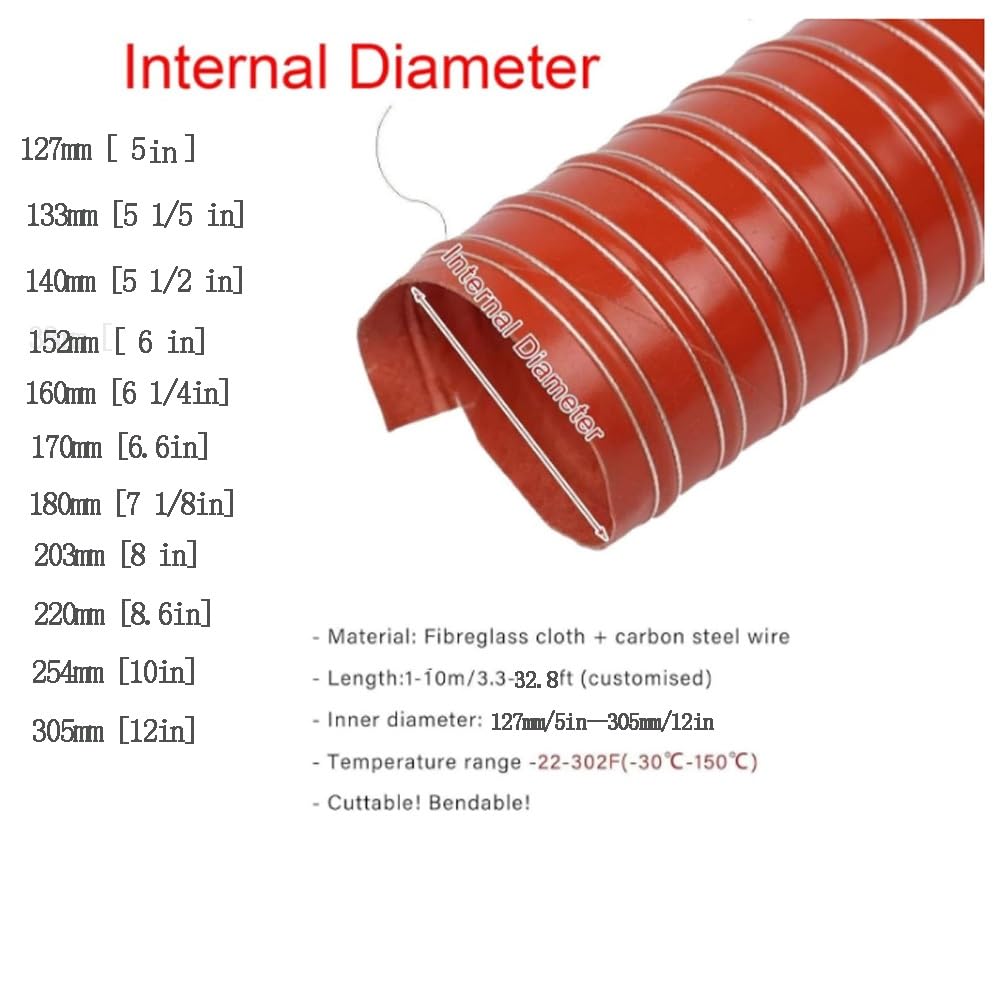 127 133 140 180 254 305mm Silicone Tubo di Ventilazione Flessibile Condotto Flessibile Tubo Flessibile per Condotto di Ventilazione Aria Condizionata(160mm,1m(3.3ft))