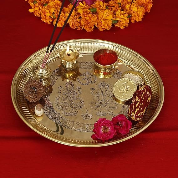 Diwali Poojan ensemble Thali Laxmi Ganesha en laiton pour autel de maison
