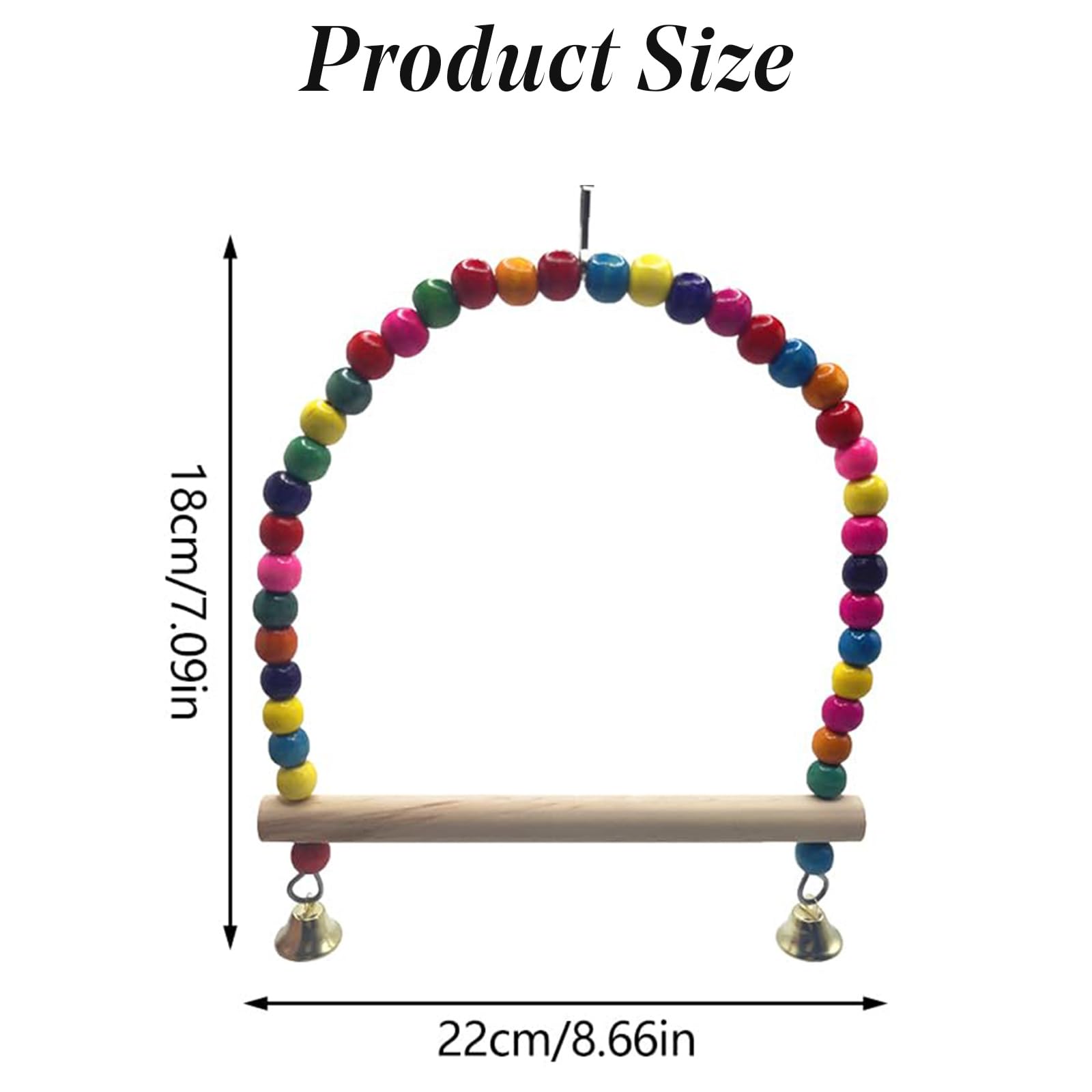 Natural Wooden Bird Swing With Bell, Colorful Parrot Cage Hanging Toy, Perch Stand Boredom Breaker for Budgie Parakeet, Cockatiel (L) - Image 2