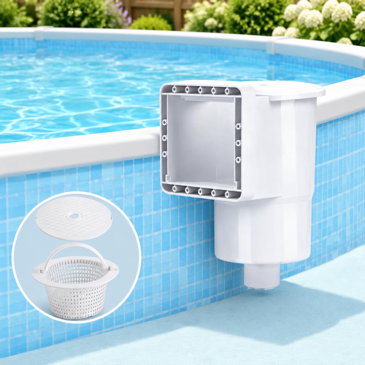 Kit de skimmer de piscina sobre el suelo, accesorios de plástico blanco