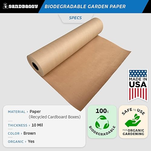 Miniatura 2 de Sandbaggy Tela biodegradable para paisajes, papel de jardín para malas hierbas, rollos de mantillo de papel, fabricados en Estados Unidos (4 pies x
