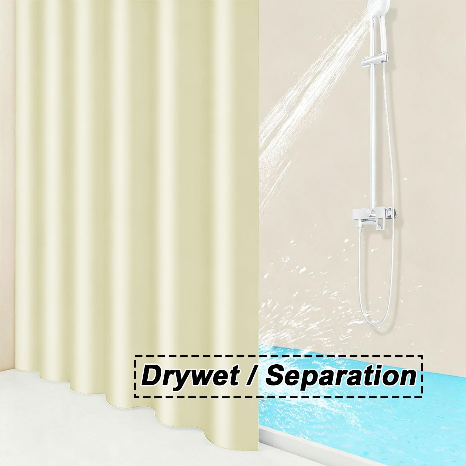Duschvorhang Anti-Schimmel 125 x 180 cm Polyester Wasserdicht Anti-Schimmel Badezimmervorhang mit Haken Beschwerter Saum für Badezimmer, Badewanne, Beige