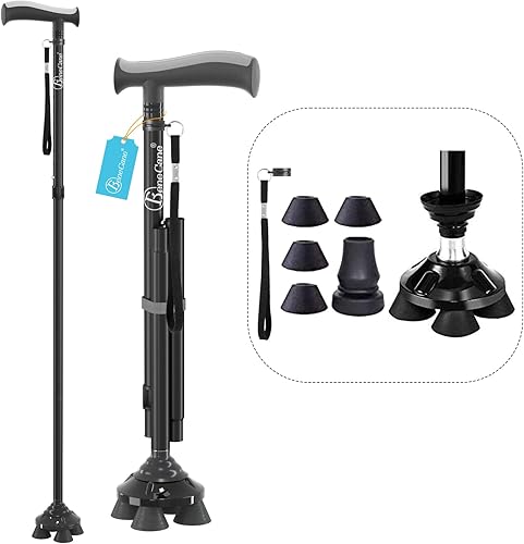 BeneCane Bastón de caminar para hombres y mujeres, bastón plegable para personas mayores, bastón cuádruple, ajustable, ligero, resistente, de pie,