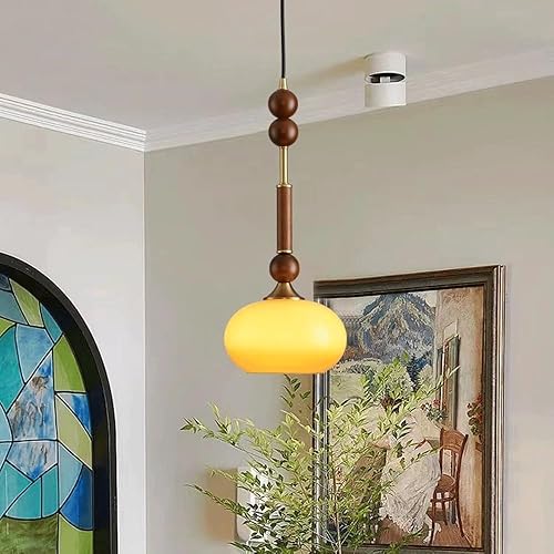 Miniatura 2 de Lámpara colgante de madera nórdica retro gradiente naranja lámpara colgante altura ajustable lámpara colgante para comedor, dormitorio, bar,