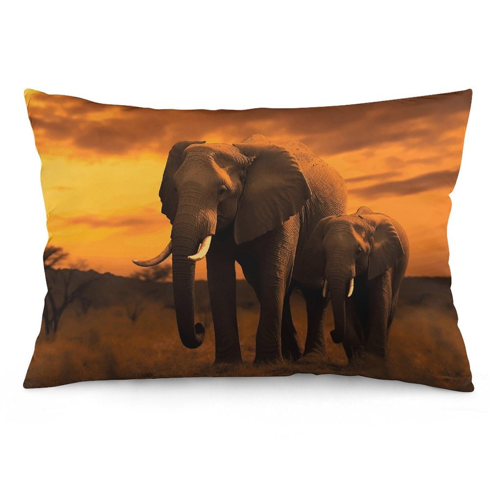 NTVOWPZO 2 Pack Decoration Throw Pillow Covers 16 "x24 Pillowcases Covers Sunset Parent-Child Elephant Pillowcases Modern Farmhouse Home Decor Sofa Cushions Covers for Couch Bed Living Room