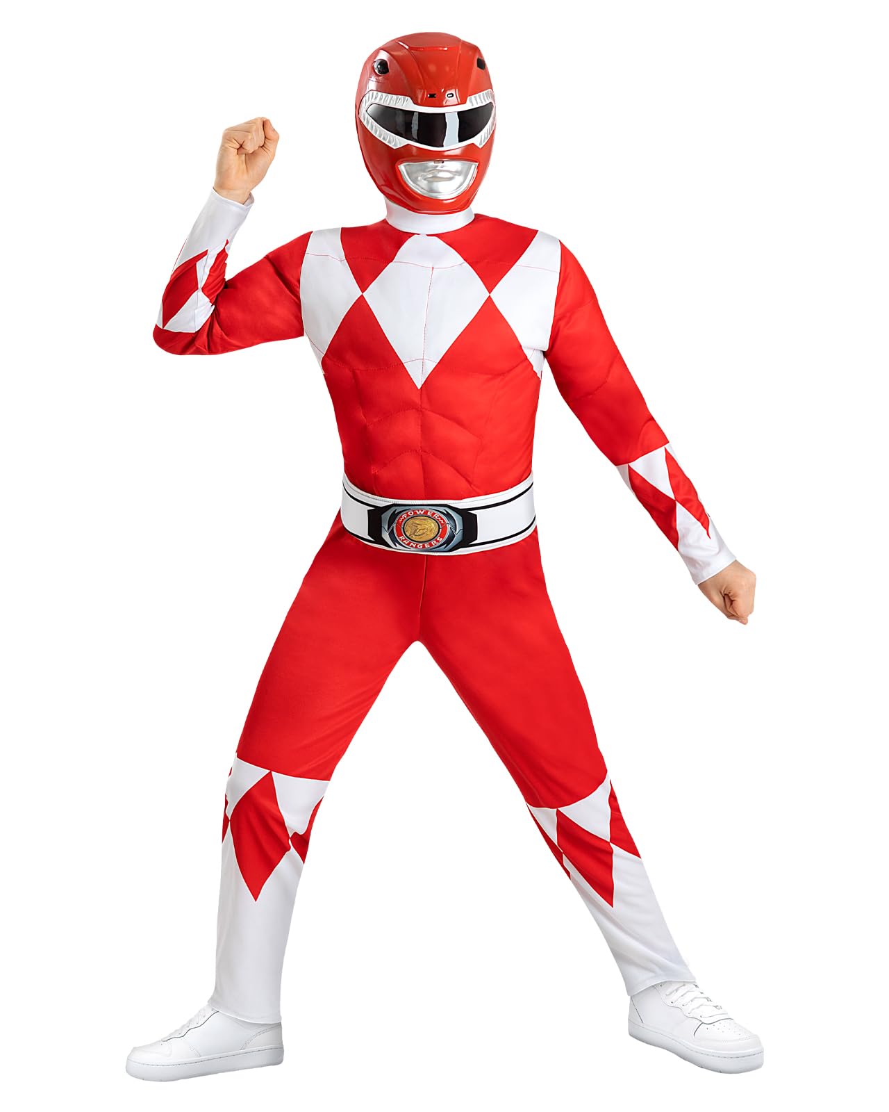 Funidelia Offizielles Roter Power Ranger Kostüm für Kinder, enthält Overall, Gürtel und Halbmaske, Superhelden - Outfit für Kinder für Partys, Karneval und Halloween
