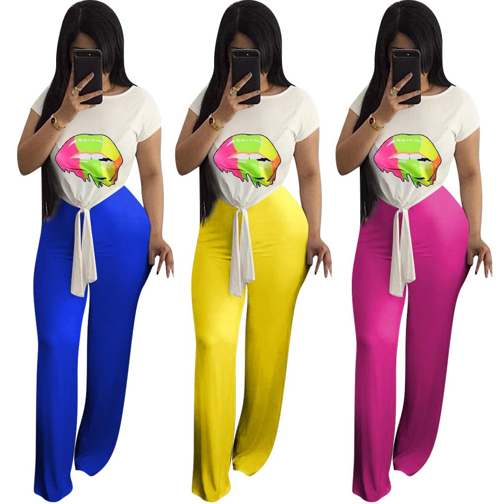Dres do joggingu damski moda lato dwuczęściowe krótkie ubrania rękawy topy dekolt nadruk okrągły + spodnie do węzłów codzienne unikalne, ŻÓŁTY, S